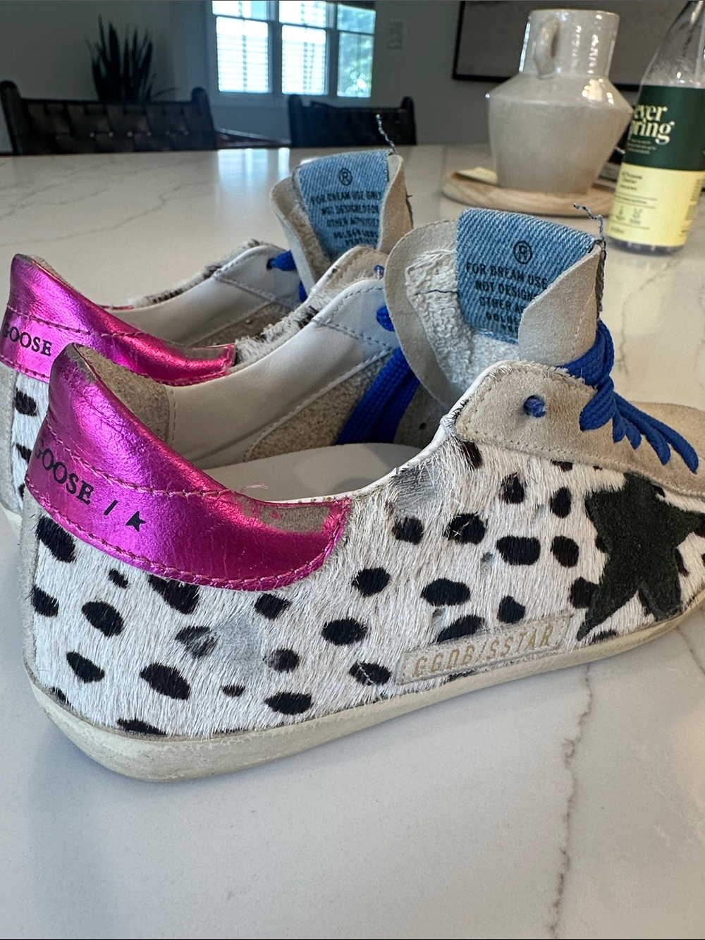 Golden Goose Superstar Dalmatian-Print Sneakers with Blue Laces & Pink Heel - Picture 4 of 7